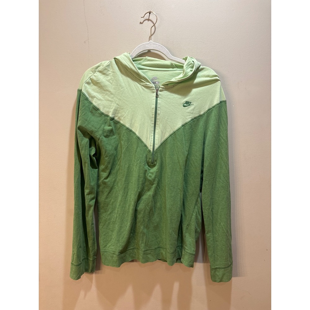 Nike Womens XL Green Two Tone Chevron Half Zip Hooded Long Sleeve‎ Shirt Active